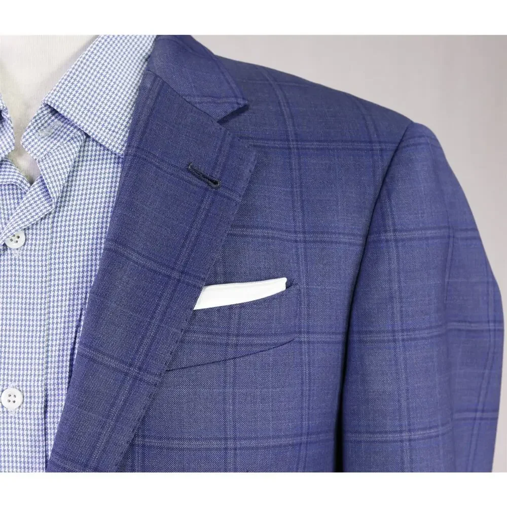 Armani Collezioni Royal Blue Windowpane 130's Wool 2-Btn Sportcoat Blazer 38S